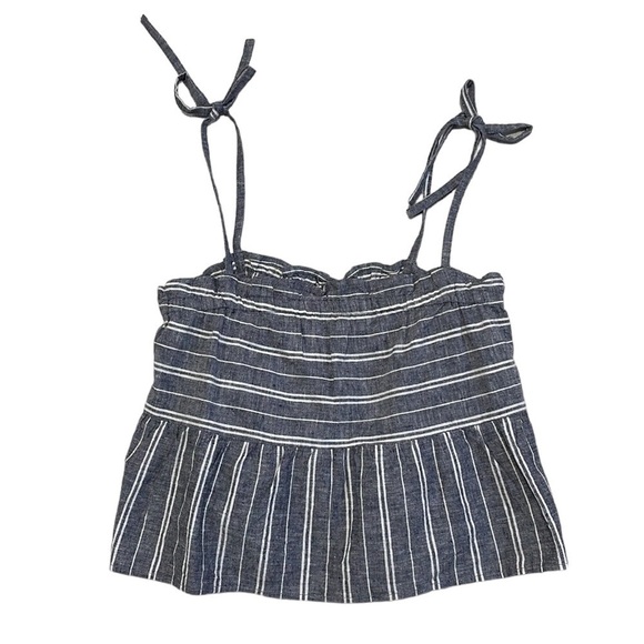 Roxy Tank Top Crop NWT Bikini Mood Boxy Linen Stripes Gray White Size X Small XS - Picture 3 of 14